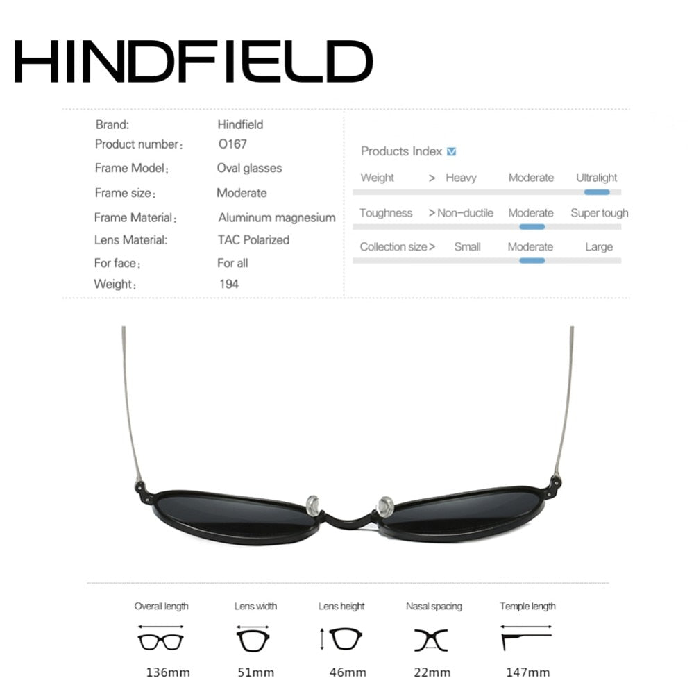 Mens Polarized Sunglasses Aluminum Magnesium Oval Retro