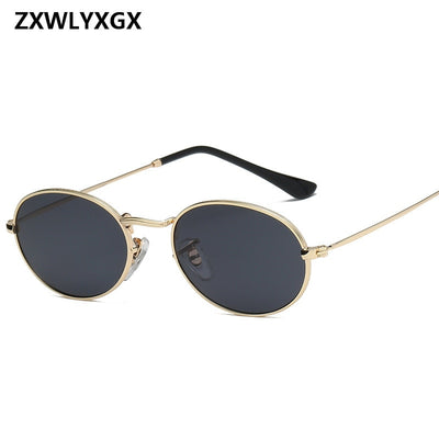 Vintage Oval Small Metal Frame Steampunk Sunglasses
