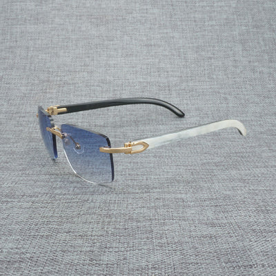 Natural Wood Sunglasses Men Black White Buffalo Horn