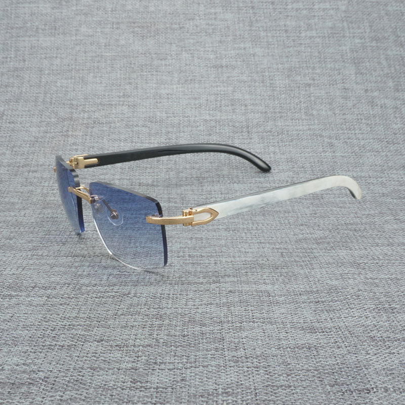 Natural Wood Sunglasses Men Black White Buffalo Horn