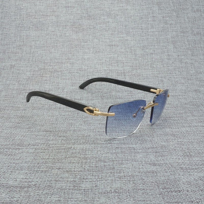 Natural Wood Sunglasses Men Black White Buffalo Horn