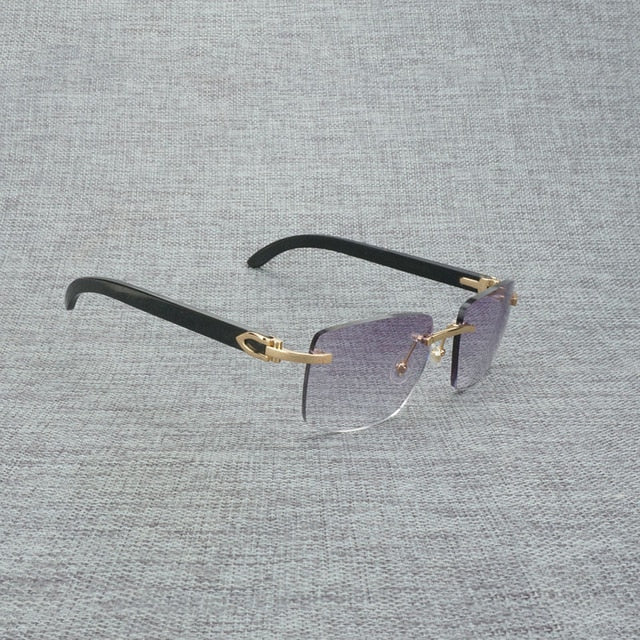 Natural Wood Sunglasses Men Black White Buffalo Horn