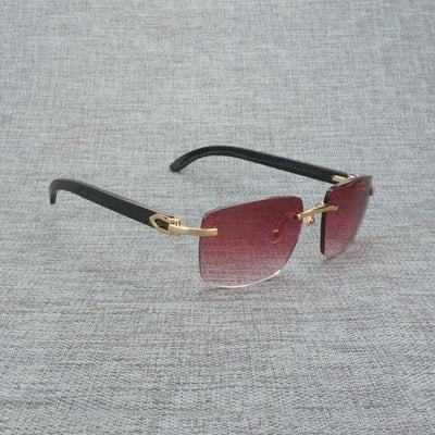 Natural Wood Sunglasses Men Black White Buffalo Horn