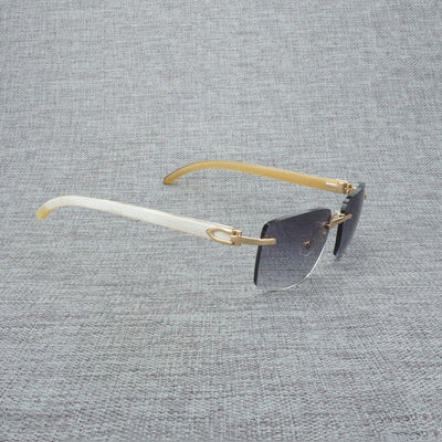 Natural Wood Sunglasses Men Black White Buffalo Horn
