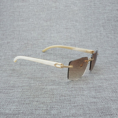 Natural Wood Sunglasses Men Black White Buffalo Horn