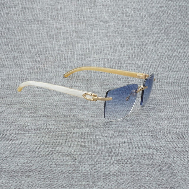 Natural Wood Sunglasses Men Black White Buffalo Horn
