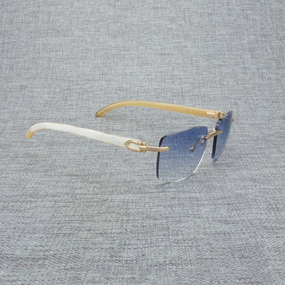 Natural Wood Sunglasses Men Black White Buffalo Horn
