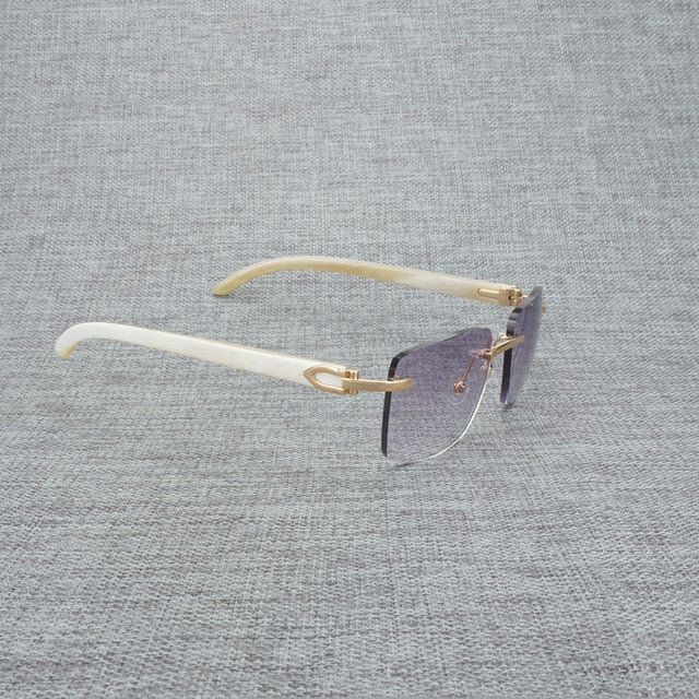 Natural Wood Sunglasses Men Black White Buffalo Horn