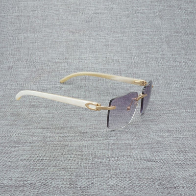 Natural Wood Sunglasses Men Black White Buffalo Horn