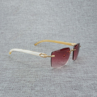 Natural Wood Sunglasses Men Black White Buffalo Horn