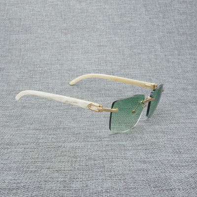 Natural Wood Sunglasses Men Black White Buffalo Horn