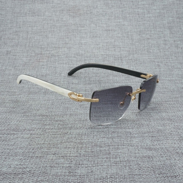 Natural Wood Sunglasses Men Black White Buffalo Horn