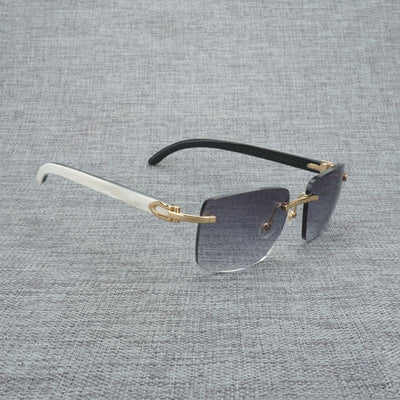 Natural Wood Sunglasses Men Black White Buffalo Horn