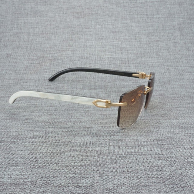 Natural Wood Sunglasses Men Black White Buffalo Horn