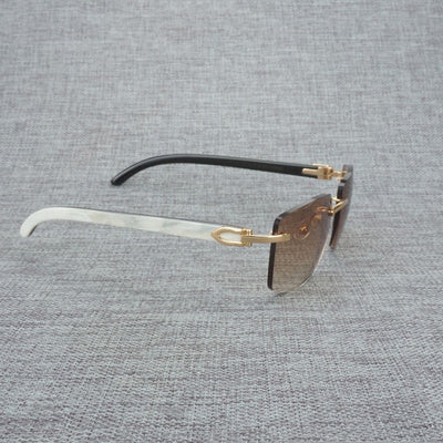 Natural Wood Sunglasses Men Black White Buffalo Horn