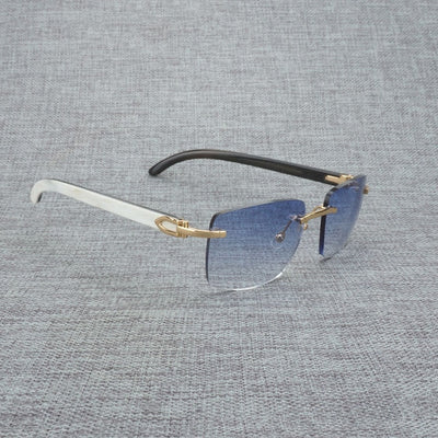 Natural Wood Sunglasses Men Black White Buffalo Horn