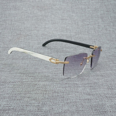 Natural Wood Sunglasses Men Black White Buffalo Horn