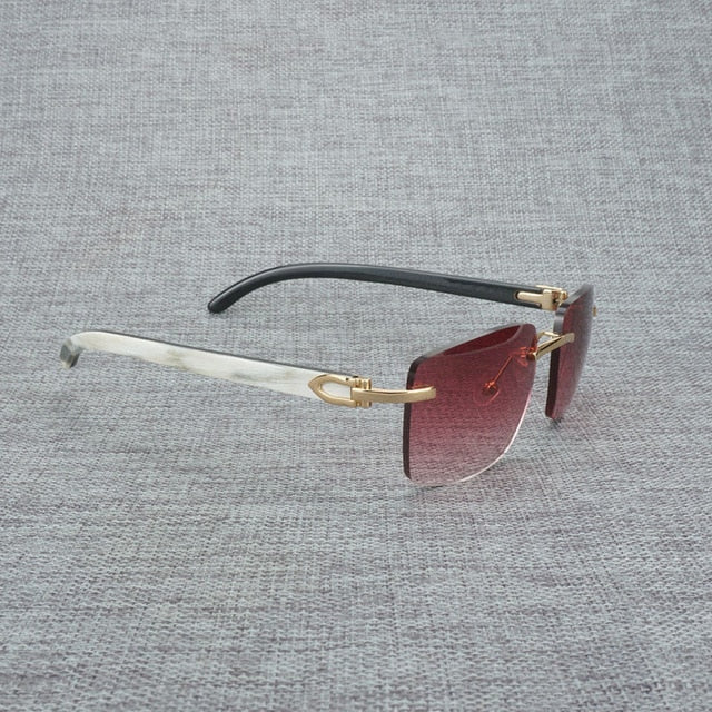 Natural Wood Sunglasses Men Black White Buffalo Horn