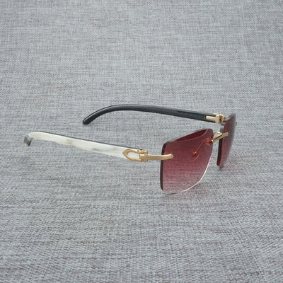 Natural Wood Sunglasses Men Black White Buffalo Horn