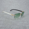 Natural Wood Sunglasses Men Black White Buffalo Horn