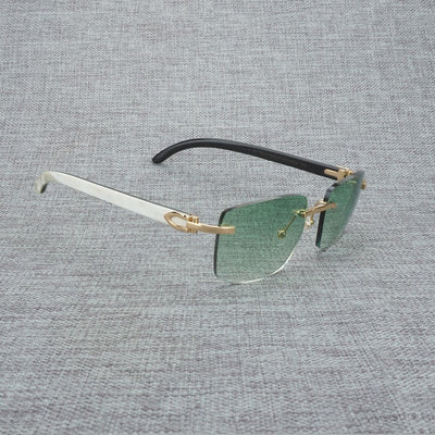 Natural Wood Sunglasses Men Black White Buffalo Horn