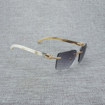 Natural Wood Sunglasses Men Black White Buffalo Horn