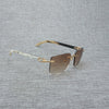 Natural Wood Sunglasses Men Black White Buffalo Horn