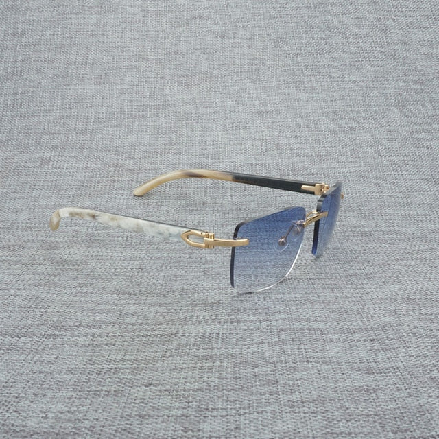 Natural Wood Sunglasses Men Black White Buffalo Horn