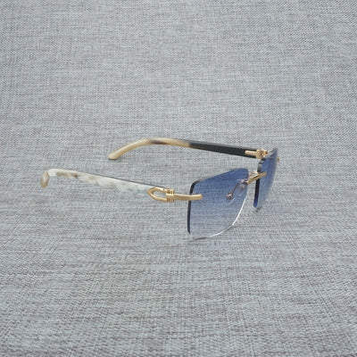 Natural Wood Sunglasses Men Black White Buffalo Horn