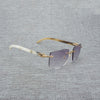 Natural Wood Sunglasses Men Black White Buffalo Horn