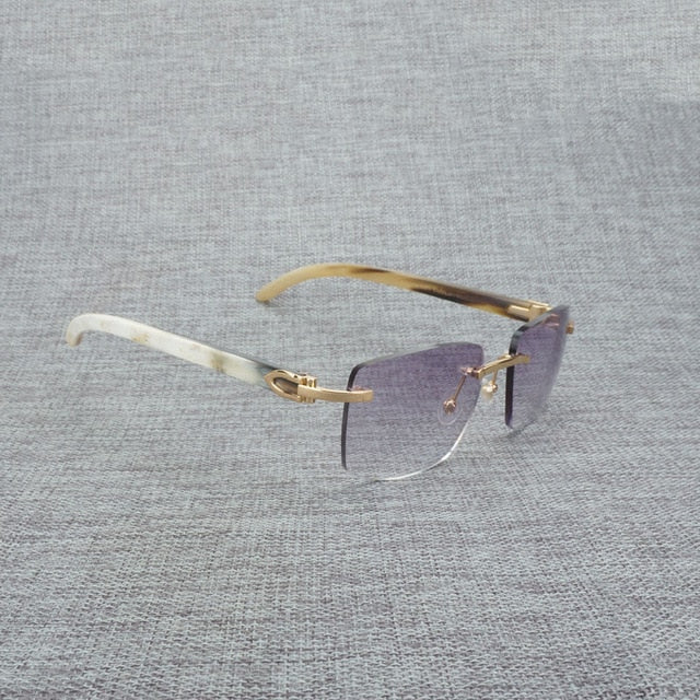 Natural Wood Sunglasses Men Black White Buffalo Horn