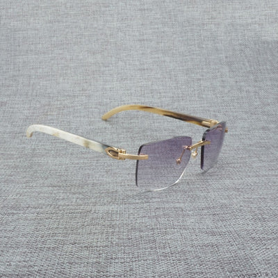Natural Wood Sunglasses Men Black White Buffalo Horn