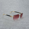 Natural Wood Sunglasses Men Black White Buffalo Horn