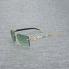 Natural Wood Sunglasses Men Black White Buffalo Horn