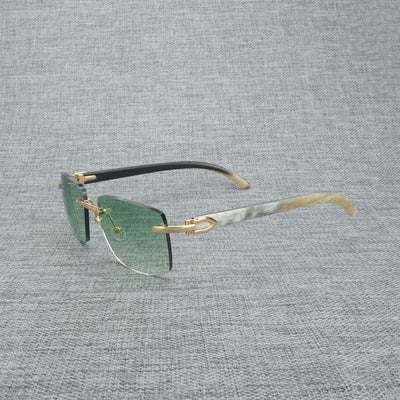 Natural Wood Sunglasses Men Black White Buffalo Horn