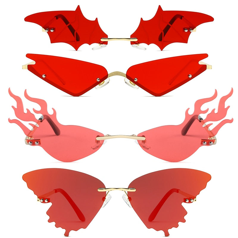 Luxury Fashion Fire Flame Sunglasses Women Rimless