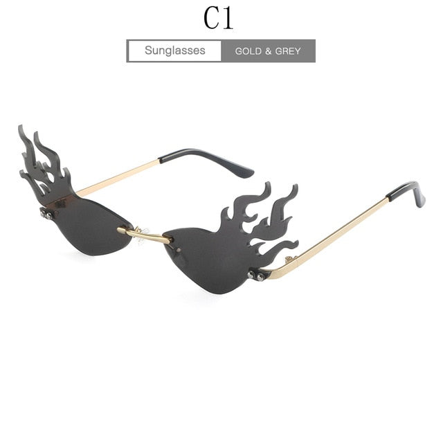 Luxury Fashion Fire Flame Sunglasses Women Rimless