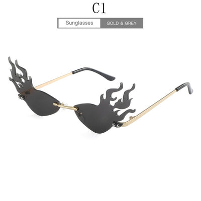 Luxury Fashion Fire Flame Sunglasses Women Rimless