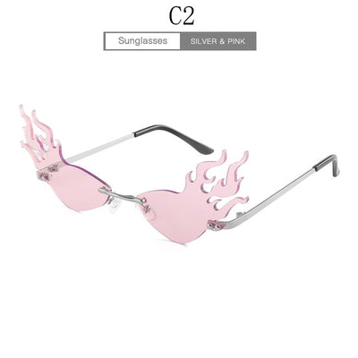 Luxury Fashion Fire Flame Sunglasses Women Rimless