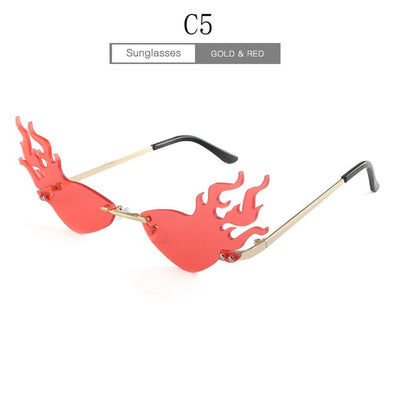 Luxury Fashion Fire Flame Sunglasses Women Rimless