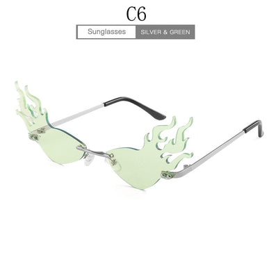 Luxury Fashion Fire Flame Sunglasses Women Rimless