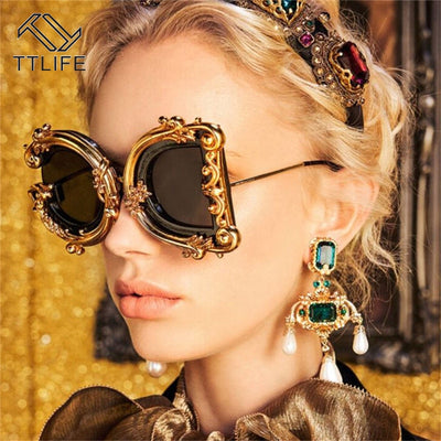 TTLIFE  Irregular Geometric Vintage Baroque Sunglasses