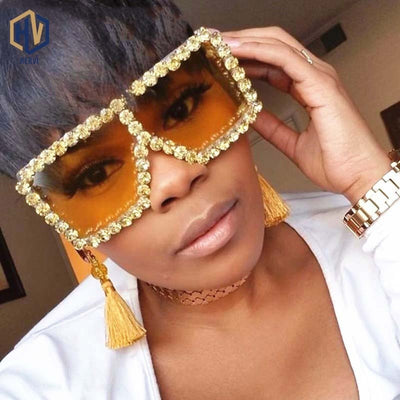 TTLIFE Fashion Large Diamond Crystal Sunglasses Women