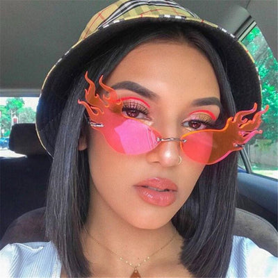 Luxury Fashion Fire Flame Sunglasses Women Rimless