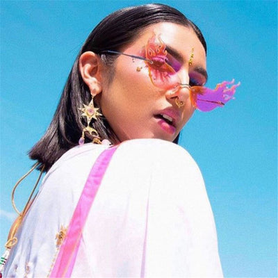 Luxury Fashion Fire Flame Sunglasses Women Rimless