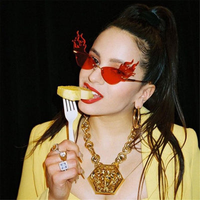 Luxury Fashion Fire Flame Sunglasses Women Rimless