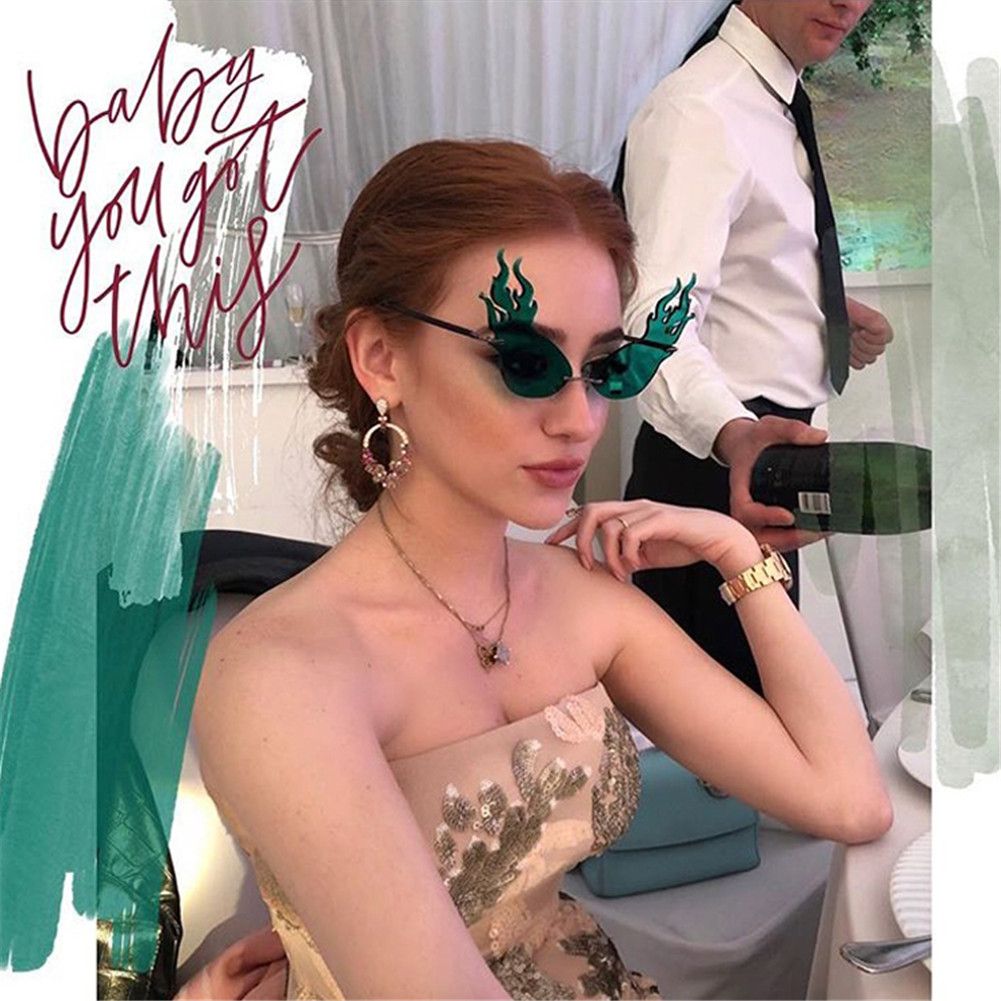 Luxury Fashion Fire Flame Sunglasses Women Rimless